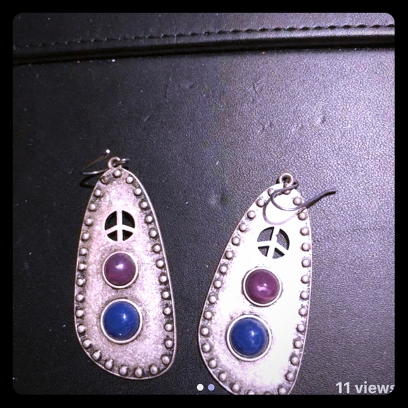 Pewter and stone earrings - Picture 1 of 2